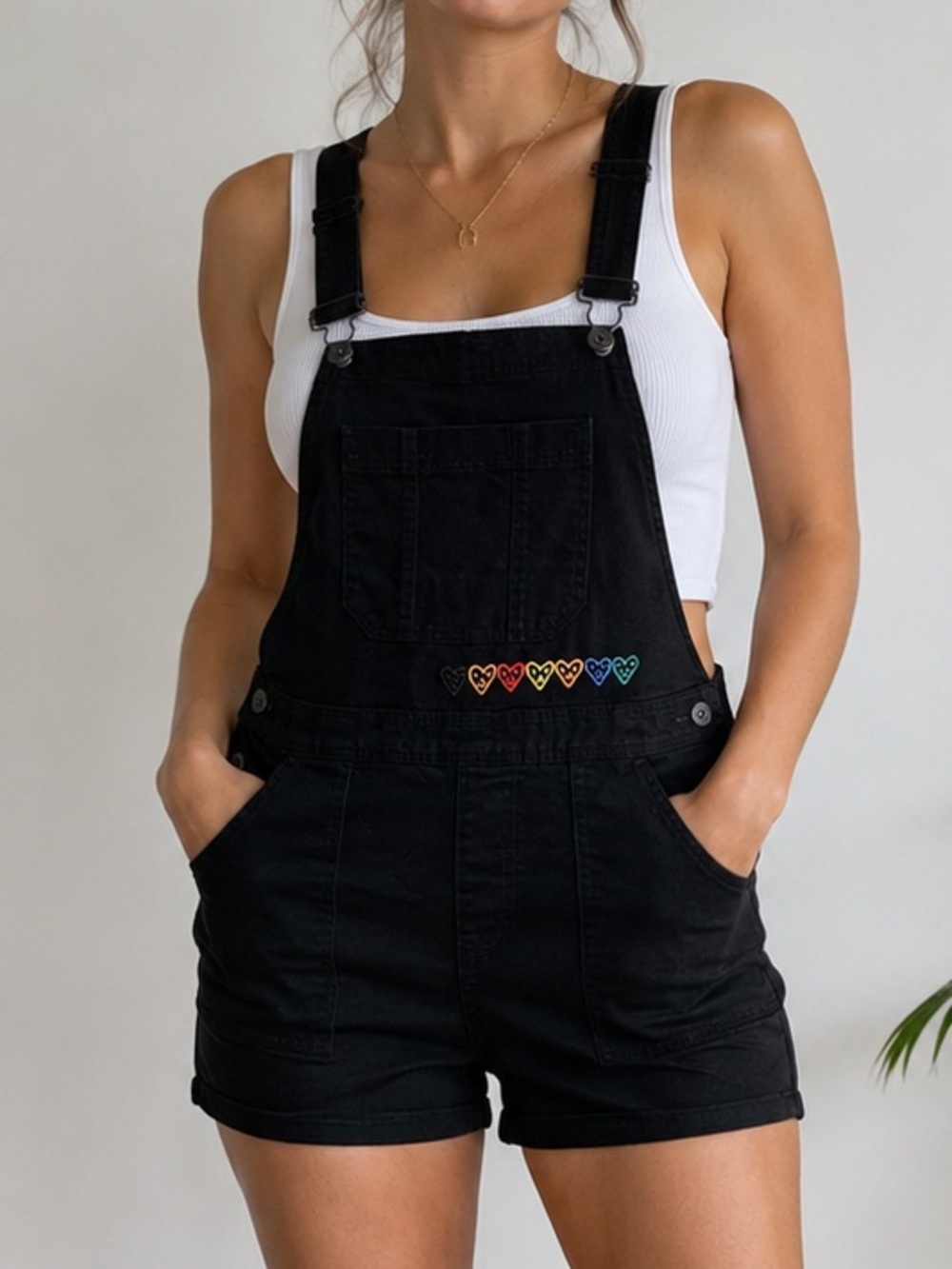 Target x Humberto Cruz Pride Shortalls Small Black Denim Hearts overall shorts